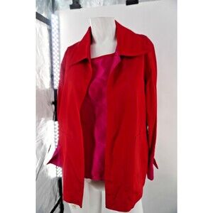 Caroline Rose Silk 2-Pc Set Red Topper Jacket & Matching Fuchsia Pink Top Sz XS